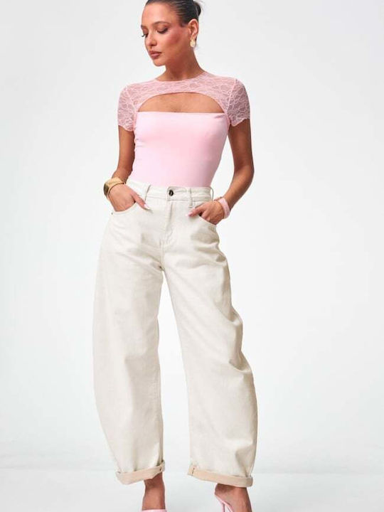 Women's Blouse with Lace Pink