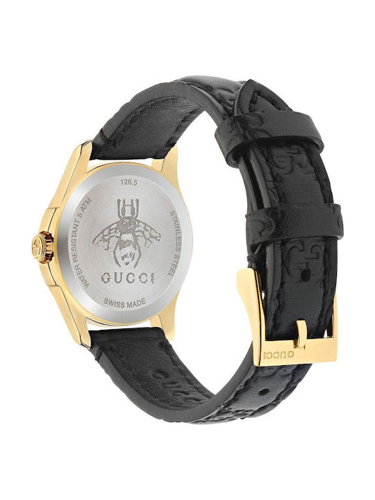 Gucci Γυναικείο Ρολόι 27mm Μπαταρίας με Μαύρο Δερμάτινο Λουράκι