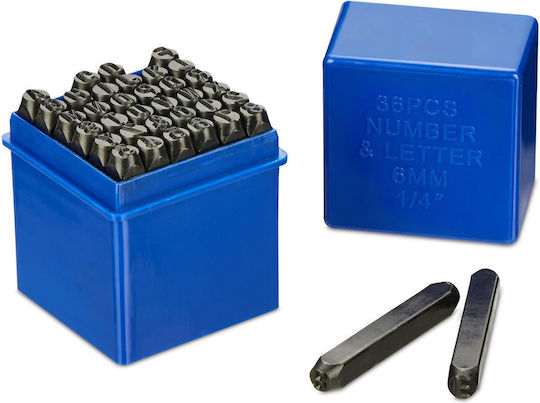 Relaxdays 10048470 Buchstaben & Zahlen Stanze Set Verschiedene Handwerkzeuge 6 Stück