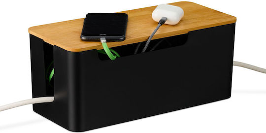Relaxdays Schwarzer Kabelorganizer Bambusdeckel Hellbraun Schwarz 0