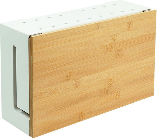 Relaxdays Bamboo Kabelbox Deckel Weiß Hellbraun
