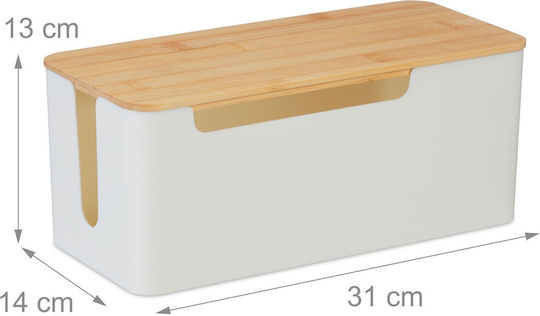 Relaxdays Cable Box Bamboo Lid White Light Brown 0