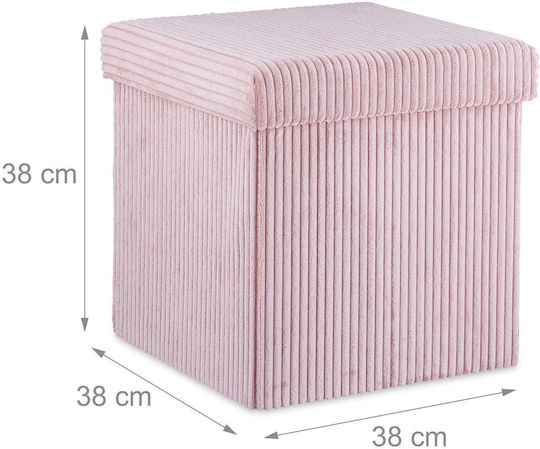 Living Room Stool With Storage Space Upholstered In Pink Velvet 38x38x38cm