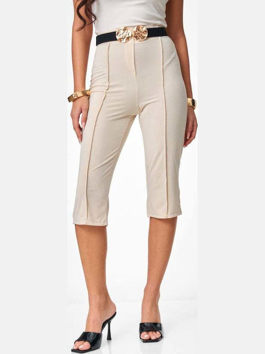 Women's Fabric Capri Trousers Beige