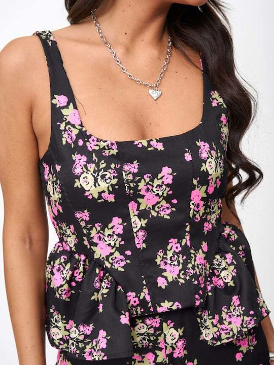 Women's Black Set with Floral Trousers
