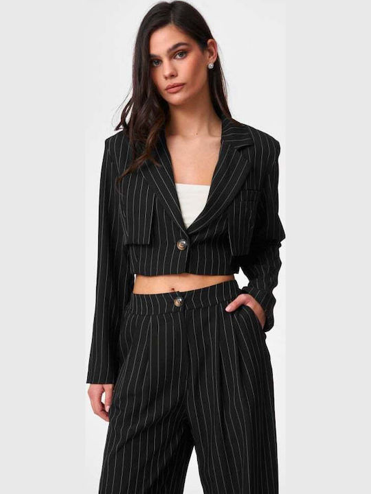 Women's Black Set with Striped Trousers
