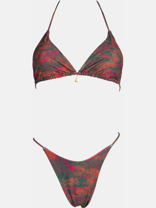 Set Bikini 3 Τεμαχίων Τριγωνάκι Animal Print Ματζεντα