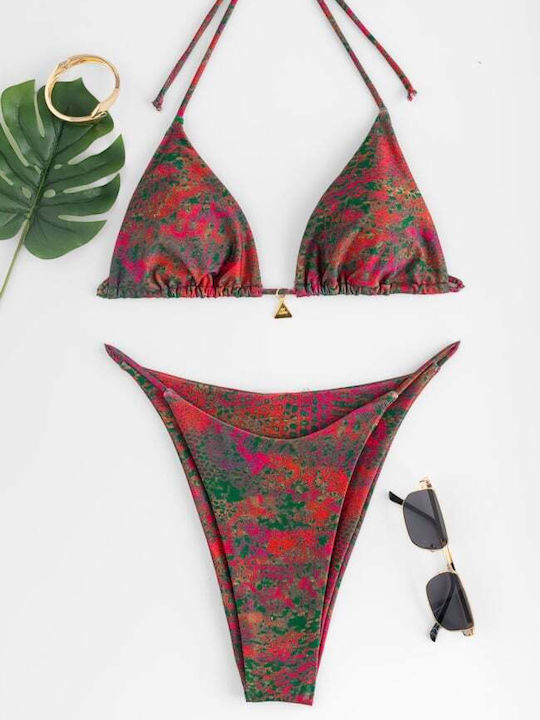 Set Bikini 3 Τεμαχίων Τριγωνάκι Animal Print Ματζεντα