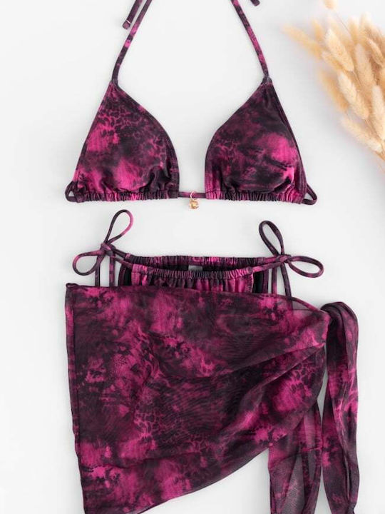 Set Bikini 3 Pieces Triangle Magenta