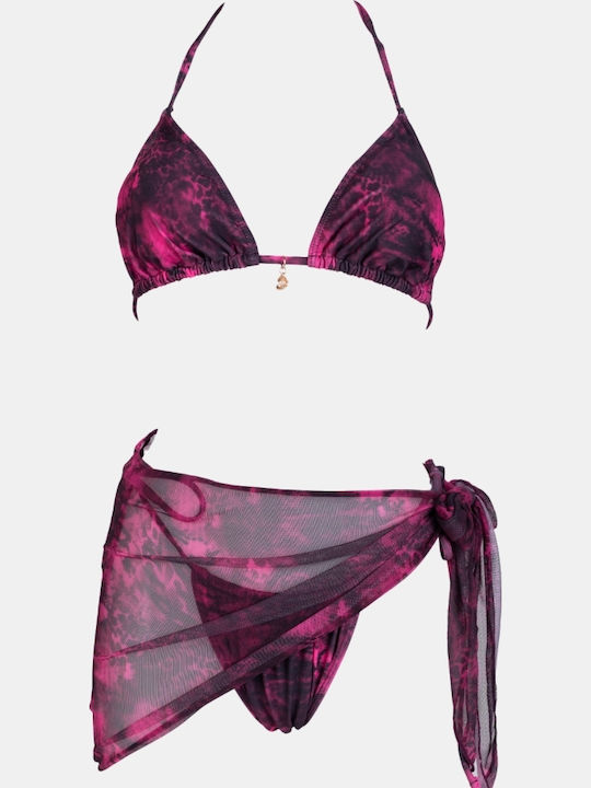 Set Bikini 3 Pieces Triangle Magenta