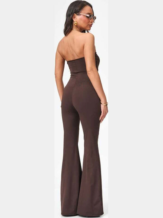 Γυναικεία Strapless Ολόσωμη Φόρμα Καφε Σκουρο