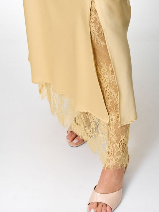 Fustă Maxi Din Satin Galben