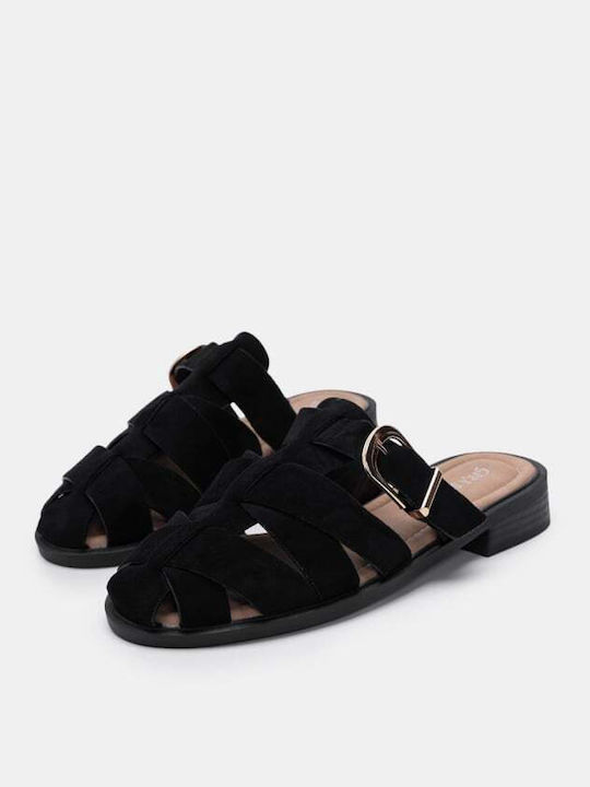 Flat Wildleder Damen Pantoletten in Schwarz Farbe