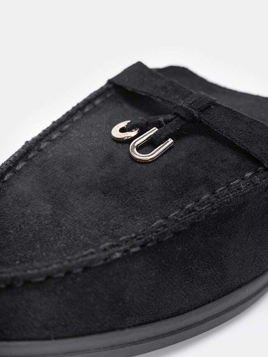 Suede Mules με Τακούνι σε Μαύρο Χρώμα