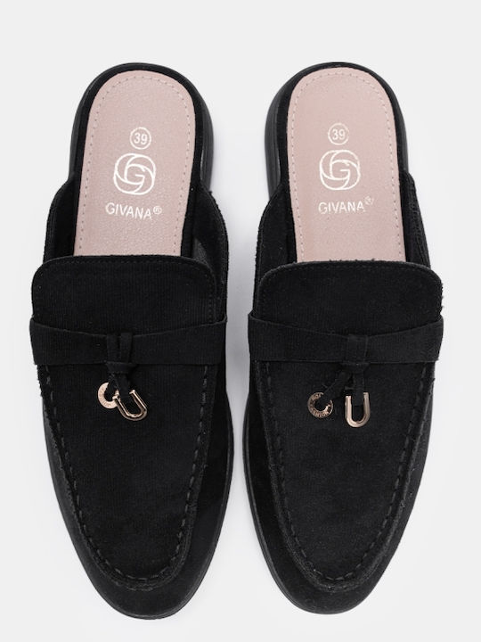 Suede Mules με Τακούνι σε Μαύρο Χρώμα