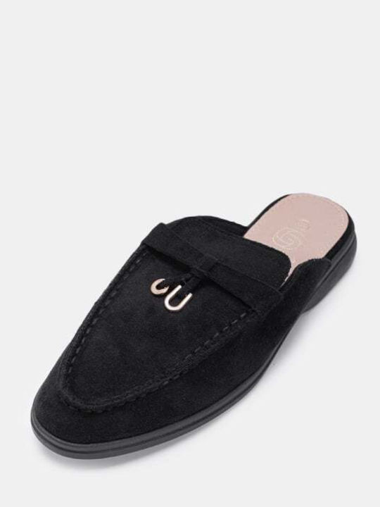 Suede Mules με Τακούνι σε Μαύρο Χρώμα