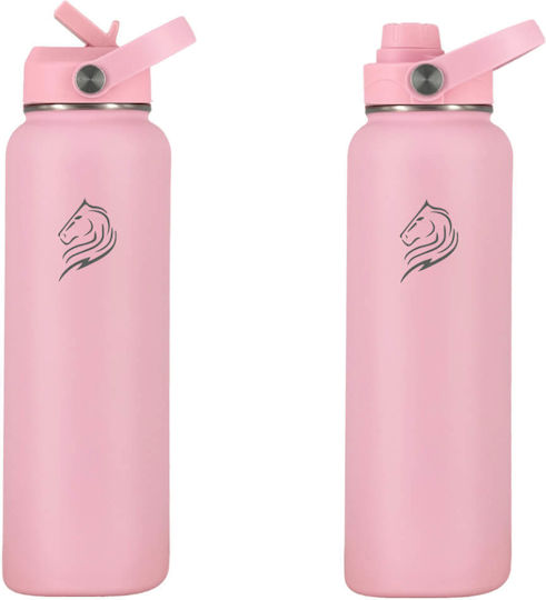 Cool'NMore Μπουκάλι Θερμός Ανοξείδωτο BPA Free 1lt Flamingo με Καλαμάκι, Λαβή, Επιστόμιο και Θηλιά