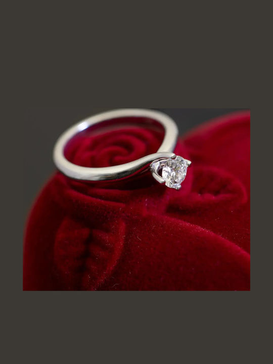 Single Stone Ring In 18K White Gold With Diamond