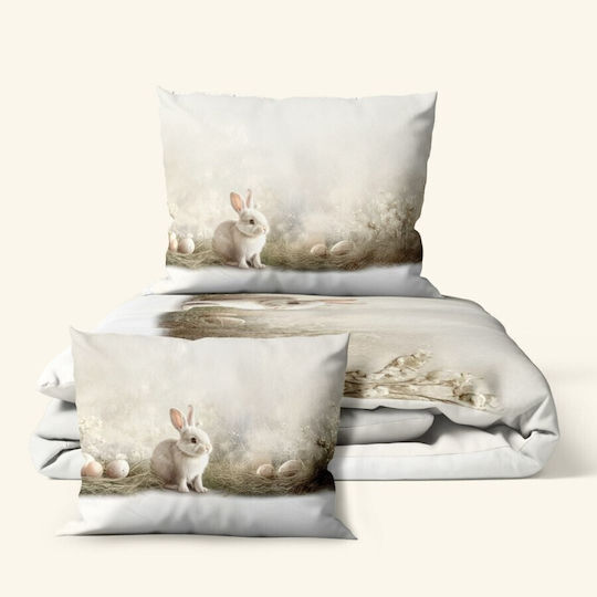 Lenjerii Deosebite Cotton Duvet Cover Set 200x220cm Double With 2 Pillowcases & 1 Bed Sheet Cleos With Bunnies