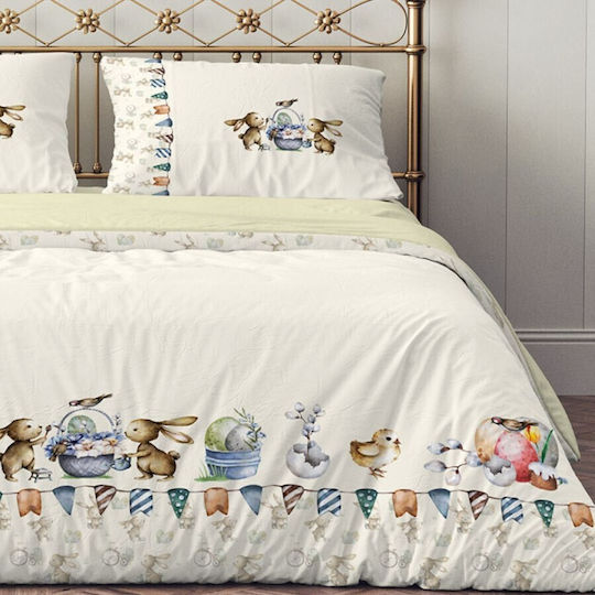 Lenjerii Deosebite Σετ Παπλωματοθήκη Βαμβακερή 200x220cm Διπλή με 2 Μαξιλαροθήκες & 1 Σεντόνι Λευκή