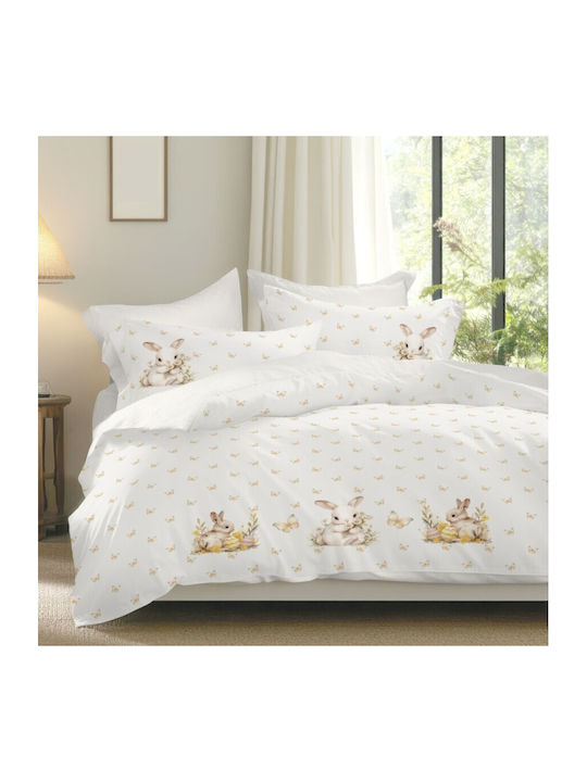 Lenjerii Deosebite Set Huse Pentru Pilote 100% Bumbac 200x220cm Dublă Cu 2 Fețe De Pernă Și 1 Cearceaf Alb