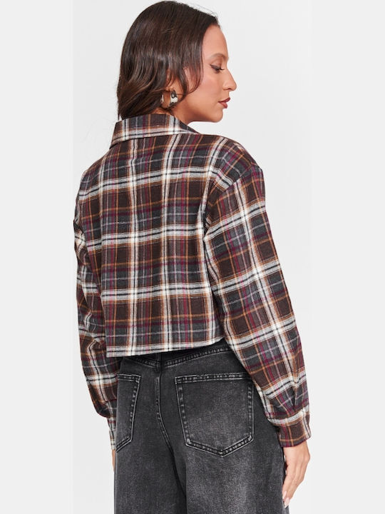Long Sleeve Women's Shirt Brown Checked