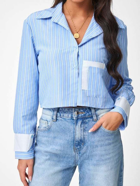 Long Sleeve Women's Shirt Light Blue Striped