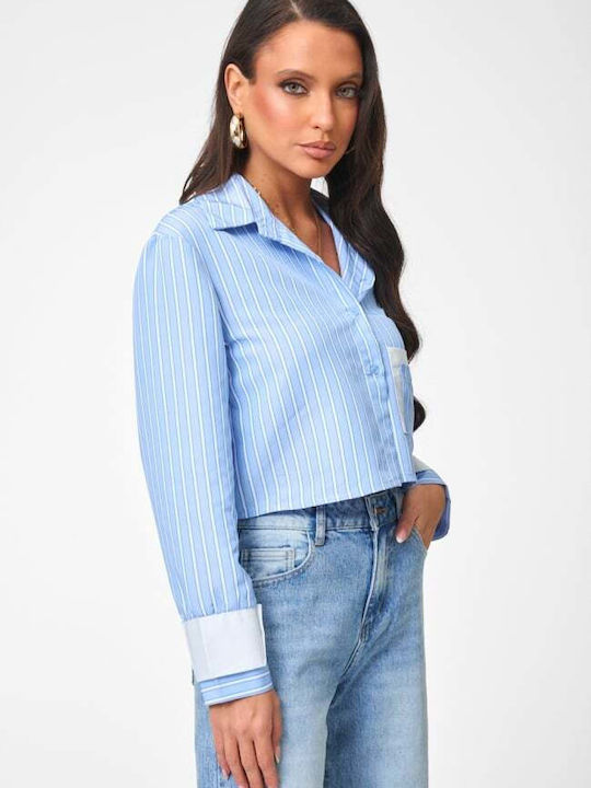 Long Sleeve Women's Shirt Light Blue Striped