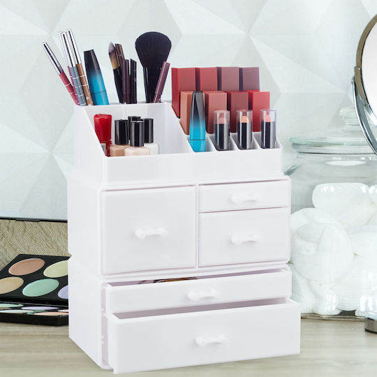 Relaxdays Organizator Cosmetice Cu Sertare Și Separatoare Alb 29.5x23.5x14cm