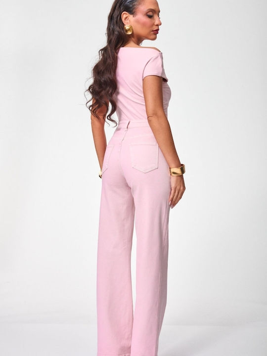Women's Jean Pants in Wide Leg Style Pink