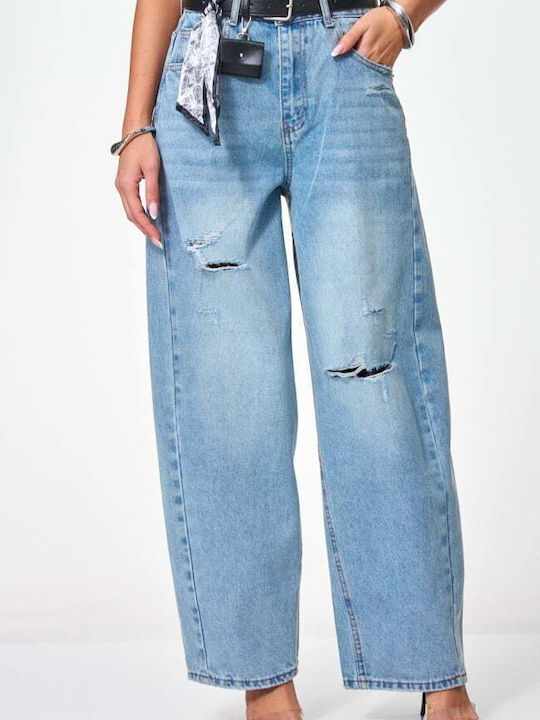 Women's Jean Pants with Rips in Balloon Leg Style