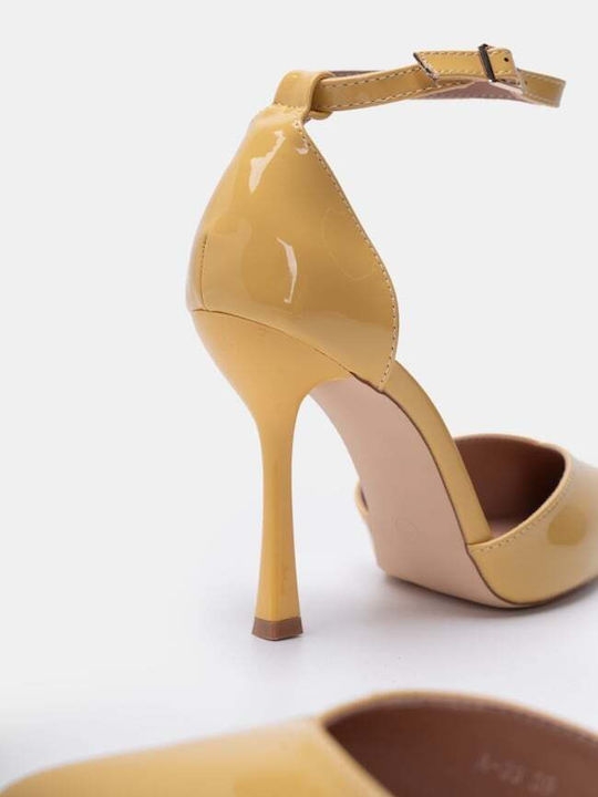 Heels Patent Leather with Strap Yellow