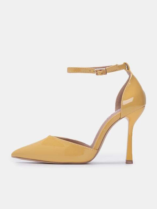 Heels Patent Leather with Strap Yellow