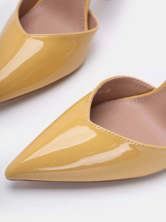 Heels Patent Leather with Strap Yellow