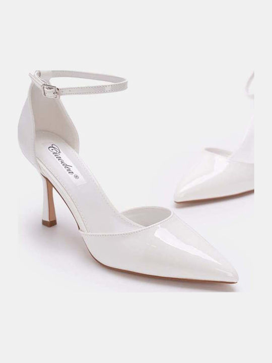 Patent Leather Heels with Strap White