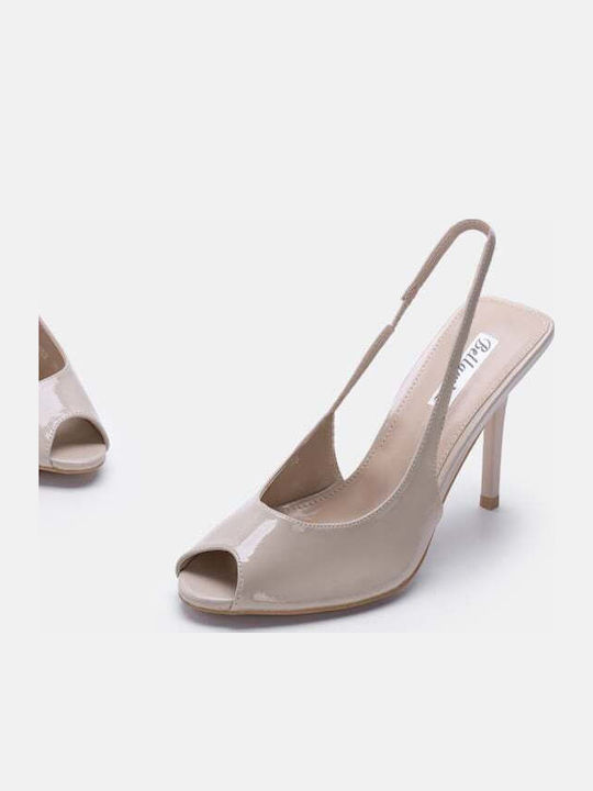 Peep Toe Обувки На Ток От Лакиран Бежов