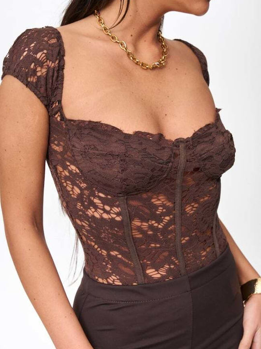 Lace Brown Women's Bodysuit