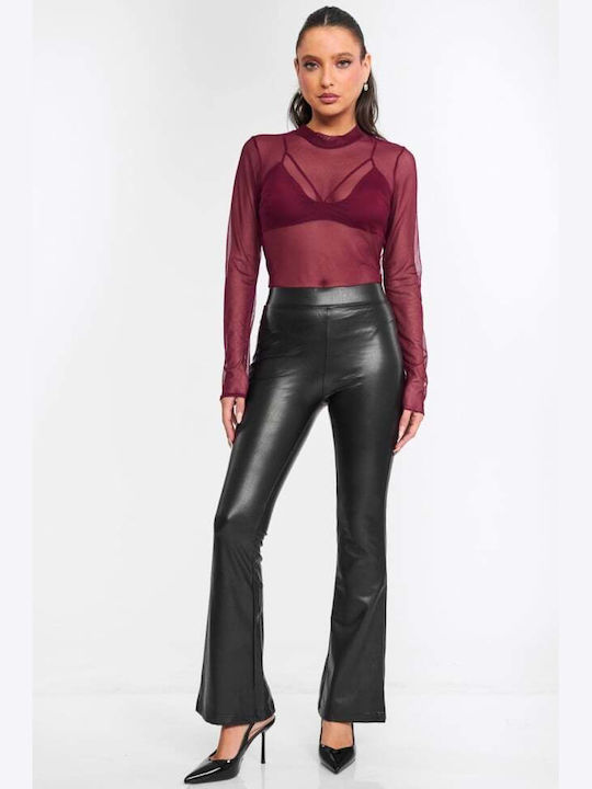 Damen-Bodysuit Mit Transparenz Mit Verstärkung Burgundisch