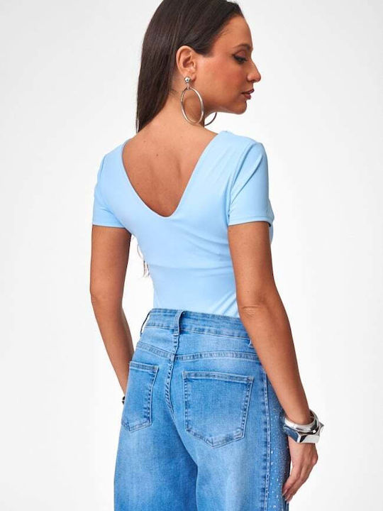 Decoro Damen-Bodysuit Mit Tiefem Ausschnitt Hellblau