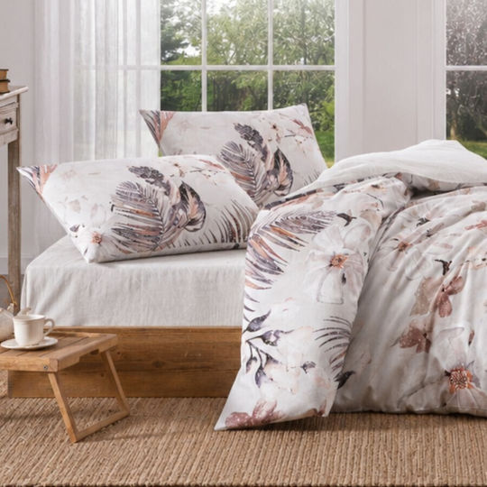 Tac Set Huse Pentru Pilote 200x220cm Dublu Cu 2 Fețe De Pernă & 1 Cearșaf Tropical Leaves