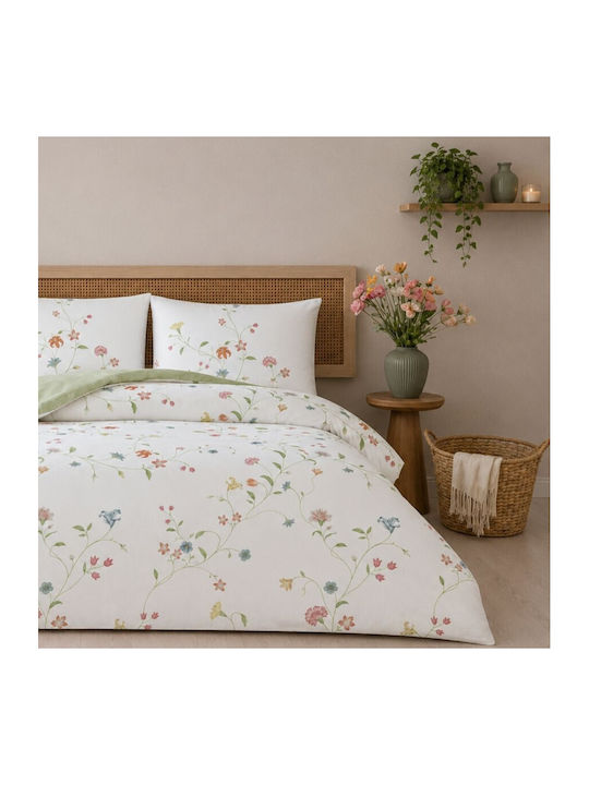 Tac Set Huse Pentru Pilote 200x220cm Duble Cu 2 Fețe De Pernă Și 1 Cearceaf Model Floral Cu Crini Și Garofițe