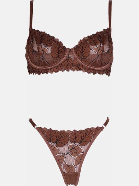 Decoro Women's Underwear Sets with Brown Slip