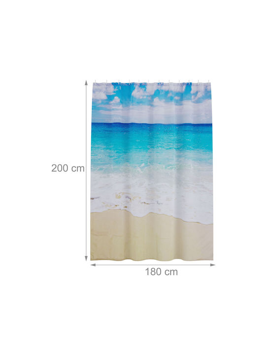 Relaxdays Duschvorhang Stoff 200x180cm Beige/Weiß/Hellblau