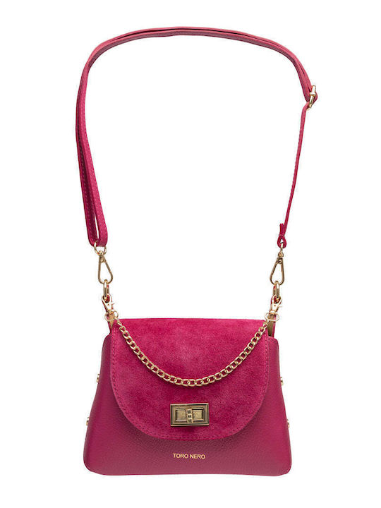 Leder Damen Schultertasche Fuchsie