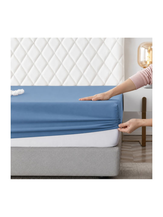 My Home Luxury Set Single Bed Sheets With Rubber Hugger 100x200+30cm Blue 3 Pieces