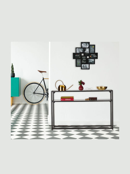 Consolă Metalică cu Suprafață din Sticlă Negru/Transparent L110x l30x Î70cm