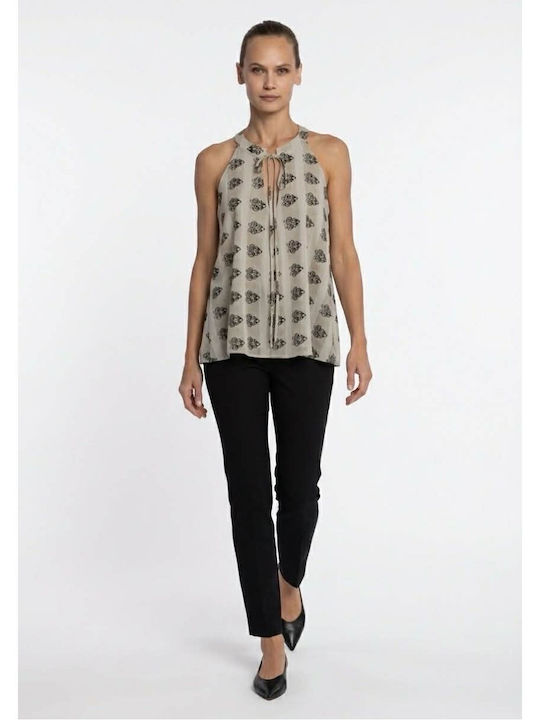 Women's Crop Sleeveless Beige Top