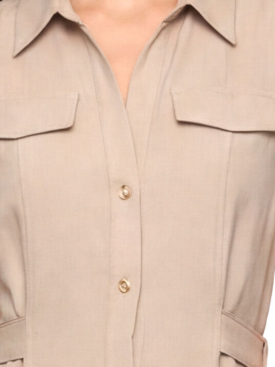 Sommer Midi Hemdkleid Beige