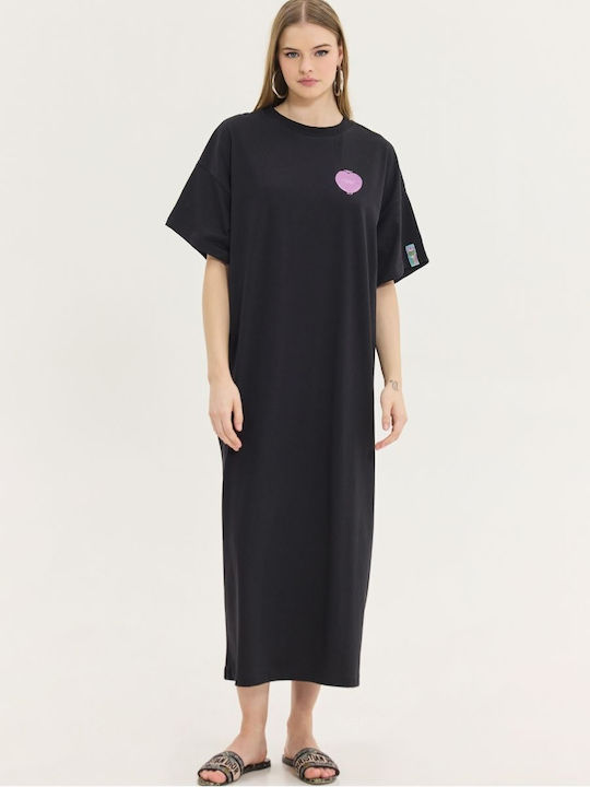 Καλοκαιρινό Midi T-shirt Φόρεμα Μαύρο