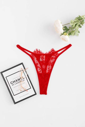 Σλιπ String Δαντελωτό Κοκκινο